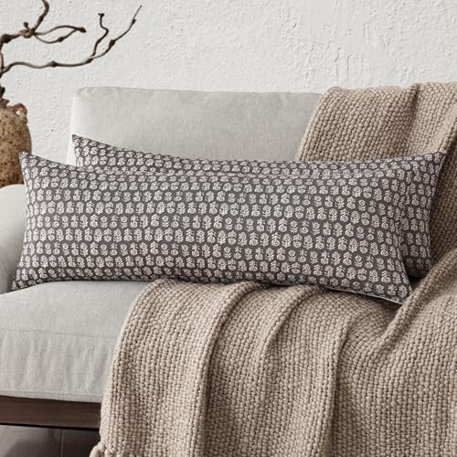 Long Floral Print Lumbar Throw Pillow Covers 14×36 Rustic Gray (2 Count)