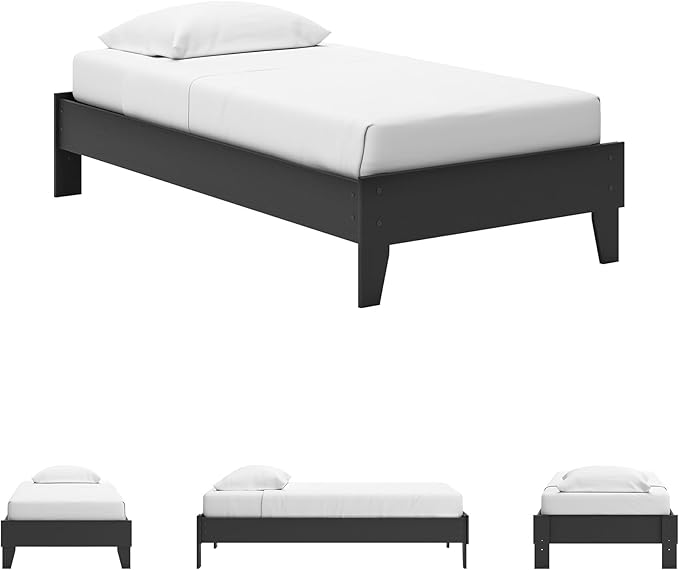 Signature Design by Ashley Socalle Casual Twin Platform Bed with Metal Slats, No Box Spring Needed, Black