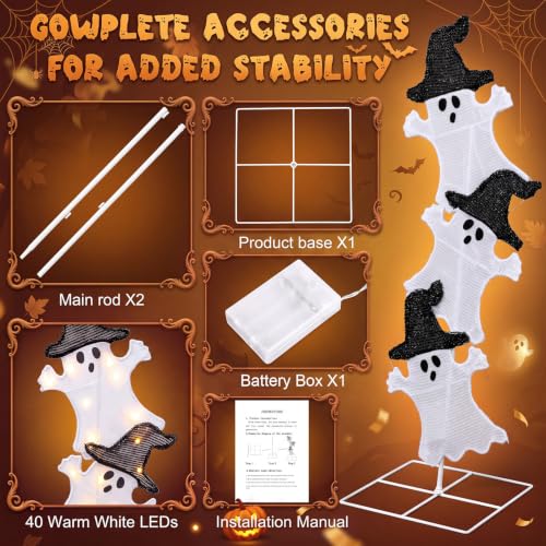 Halloween Ghost Lights 41 Inch H Pre (Black,White / Ghost)