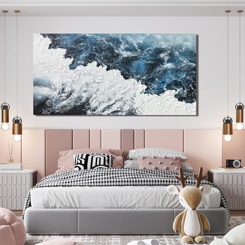 Blue White Wall Art Abstract Canvas Wall Pictures for Living Room 20"x40"