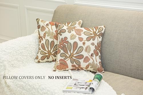 Set of 2 Jacquard Tropical Leaf Pattern Throw Pillow Covers Decorative Pillowcase 22X22 Inches (2 Count)