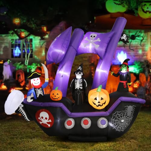 Halloween Inflatable Pirate Ship Outdoor Decor with LED Light (7.78FT)