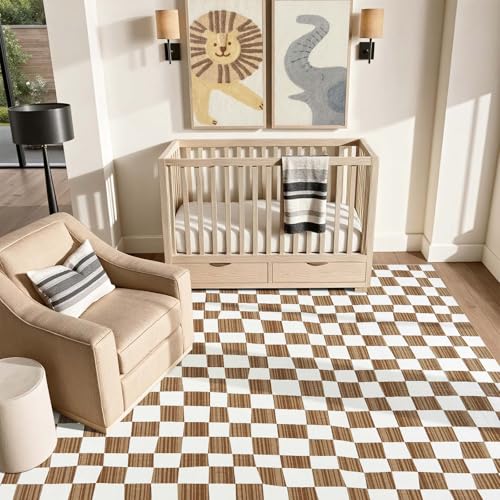 6x9 Area Rug Washable Modern Checkered Rug for Kids Room (54 Sq Ft)