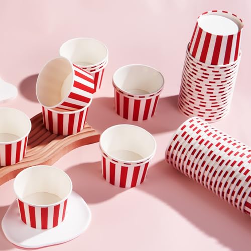 Greencian 120Pcs 12oz Red and White Ice Cream Cups for Hot or Cold Food