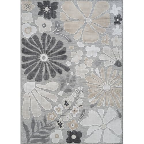 Outdoor Rug 5x7 Modern Floral Tropical Area Rugs for Outdoor and Indoor Patio Easy to Clean Non Shedding Living Room Porch Garden Washable Outside Carpet (35 Sq Ft)