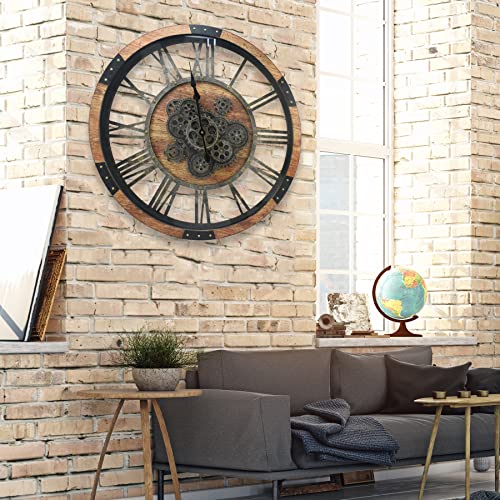 24" Large Wall Clock with Moving Gears