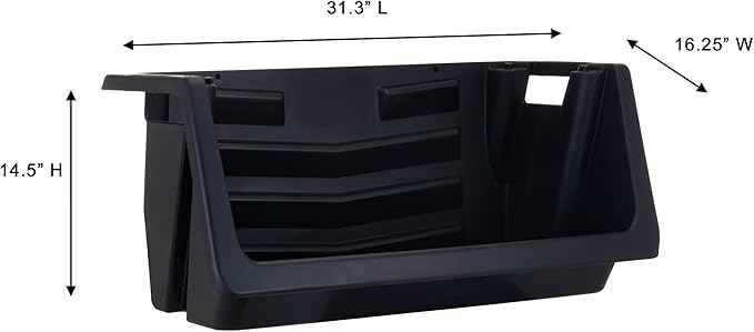 Mighty Tuff Heavy Duty Nesting Stack Bins, Pack of 3, Extra-Large Handles, Wide Front Opening, Interlocking, Stack Vertically, Holds Up To 100 Pounds, Black