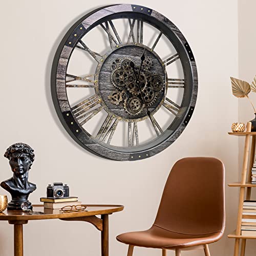 27" Real Moving Gears Large Wall Clock with Toughened Glass Cover