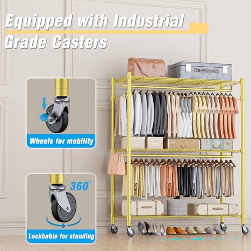 Gold Heavy Duty Clothes Rack with Wheels