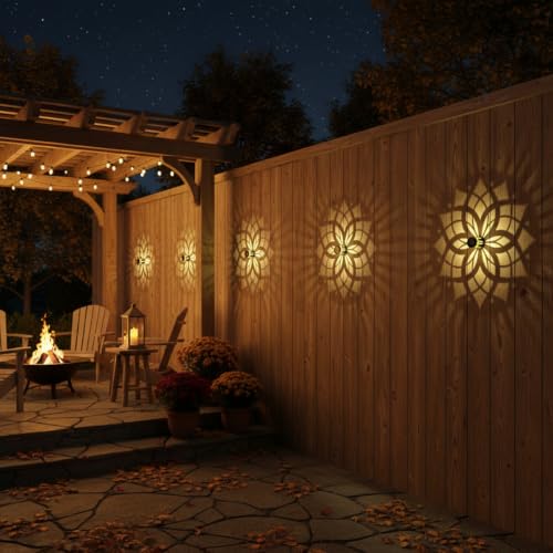 4 Pack Solar Fence Lights Metal Solar Powered Outdoor Wall Deck Step Lights Mandala Theme Waterproof Fence Light for Garden Post Patio Backyard Yard Decor (4 Count)