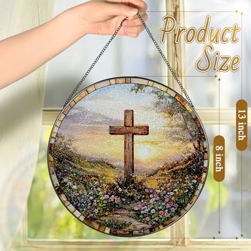 8 Inches Cross Sunset Stained Glass Suncatcher