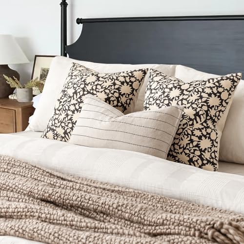 Set of 2 Decorative Neutral Floral Throw Pillow Covers Accent Farmhouse Cushion Covers Boho Vintage Pillowcase for Couch Sofa Bedroom Living Room Home Decor20×20 Inch (2 Count)