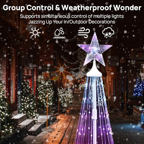 6ft Outdoor Christmas Cone Tree Lights with 370 Smart LED Lights & Star Topper Remote & APP Control Color Changing Timer & Music Sync Weatherproof Artificial Xmas Decoration for Yard