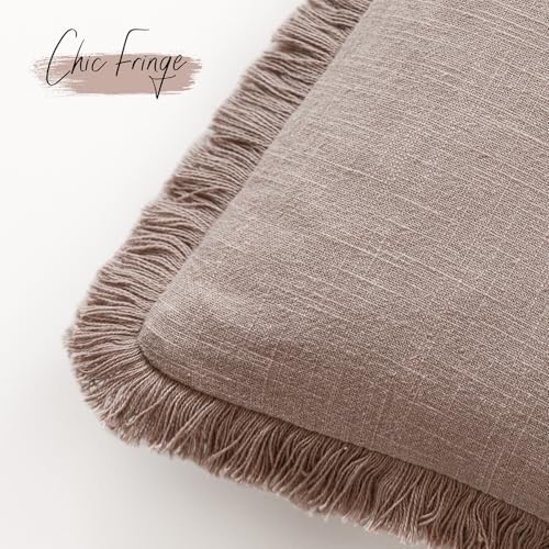 Boho Linen Fringe Lumbar Throw Pillow Covers 12×24 Dusty Pink (2 Count)