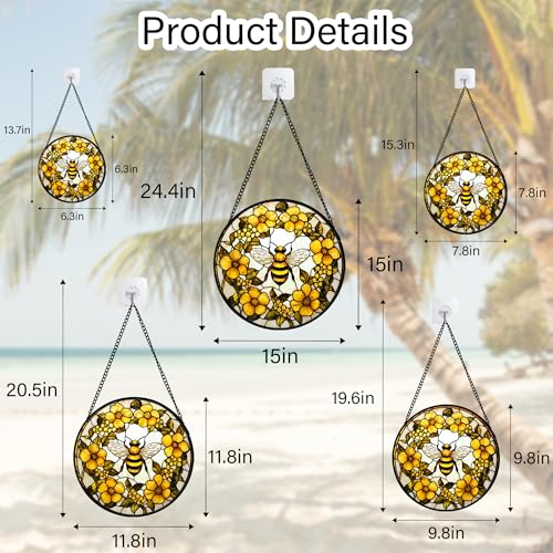 Bee Wreath Stained Glass Window Hanging Suncatcher Gifts for Women 6.3"