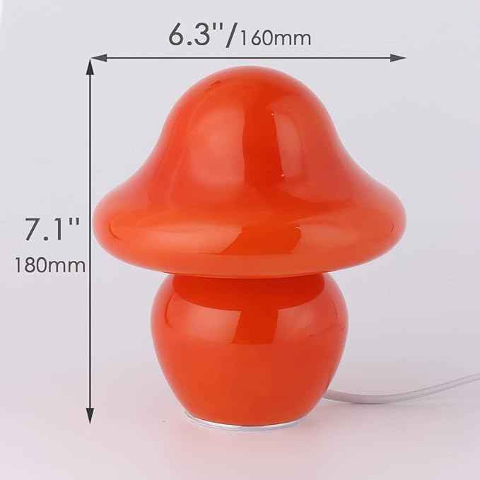 Mushroom Lamp Orange Glass Mushroom Table Lamp for Bedrooms, Living Room, Aesthetic Lamps for Bedroom, Cute Bedside Lamp