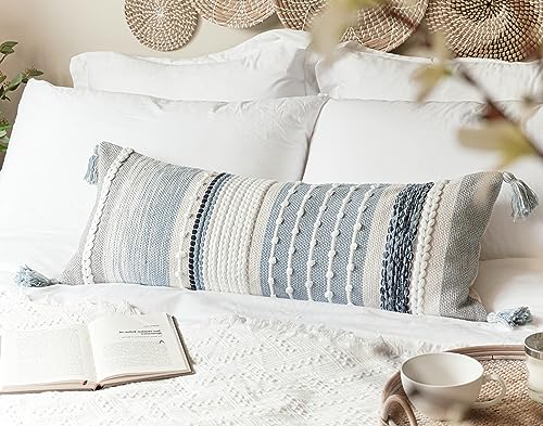 Coastal Blue Decorative Lumbar Pillow Cover 14x36 Boho Long Body Pillow for Bed Farmhouse Lumbar Throw Pillow for Couch Modern Accent Textured Throw Pillowcase