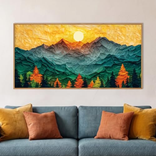 Abstract Boho Mountain Framed Canvas Wall Art Set