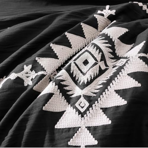 Embroidery King Size Comforter Set 7 Pieces Black Bed in a Bag