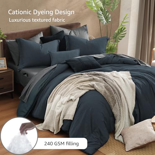 Twin XL Comforter Set 5 Pieces Navy Blue Bed in a Bag for Dorm