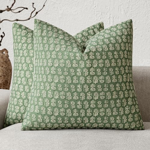 Decorative Floral Print Throw Pillow Covers 18×18 Forest Green (2 Count)