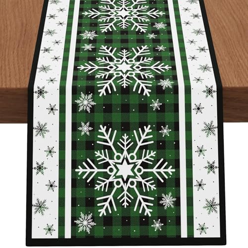 Christmas Table Runner Snowflakes Christmas Decorations with Red Buffalo