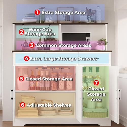 Farmhouse Sideboard Buffet Cabinet with Microwave Stand