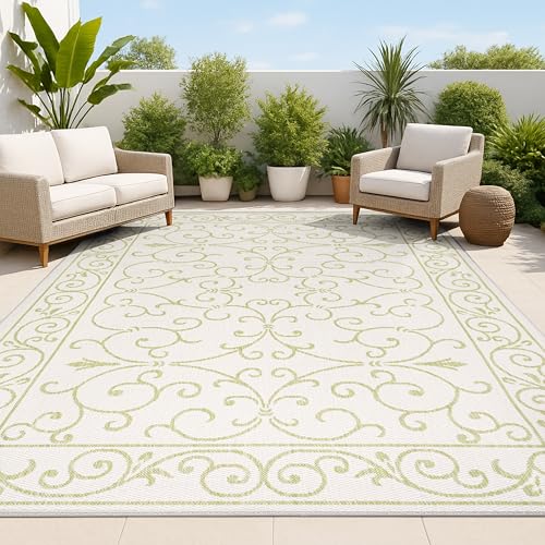 Vintage Filigree Indoor Outdoor Area Rug 8X10 Cream