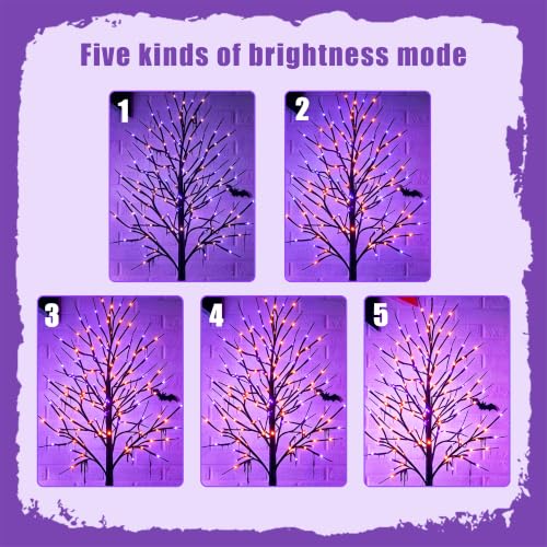 2 Pack 6 FT Halloween Lighted Black Birch Tree