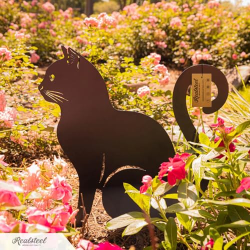 I 3 Pack Steel Cat Garden Decor I Outdoor Yard Decorations I Gift for Cat Lovers I Lawn Ornaments and Statues I Garden Signs Decorative Outdoor (3 Count)