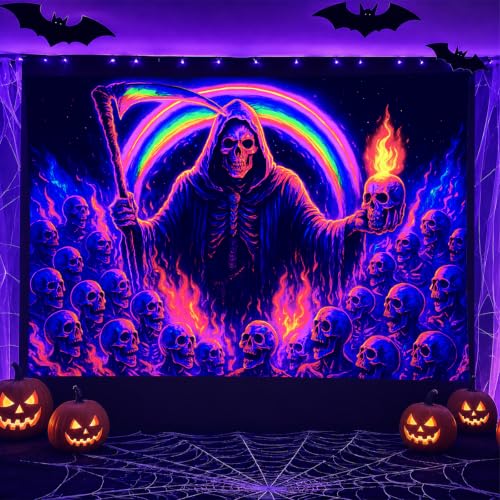 Blacklight Tapestry Grim Reaper UV Backdrop 78 x 59 Inch