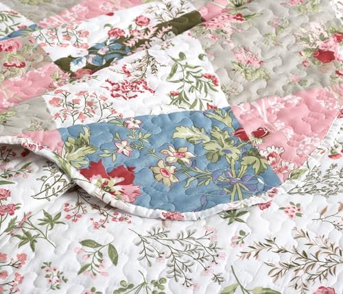 Peach & Olive Flowers Patchwork Quilt Set