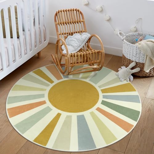 Boho Round Rug 4 Ft Washable Area Rug for Kids Room
