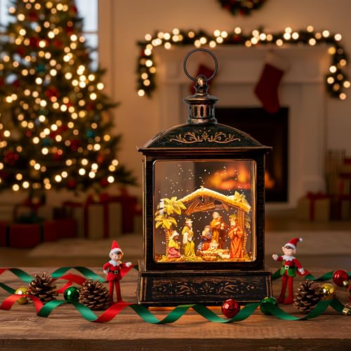 Christmas Snow Globe Glittering Nativity Scene with Music & Timer