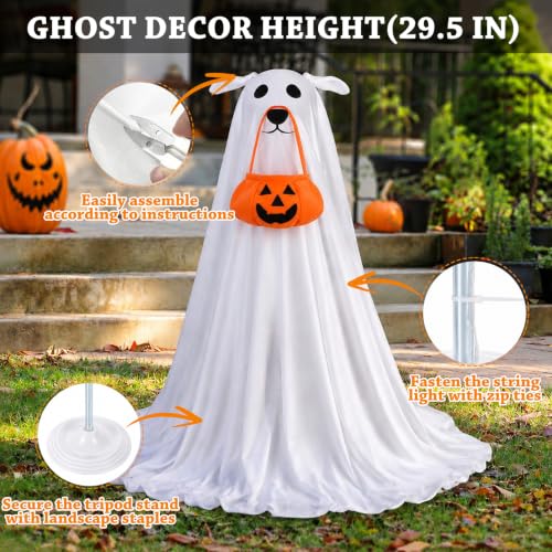 2pcs 2.5ft Light up Halloween Ghost Dog with Remote Halloween Decor