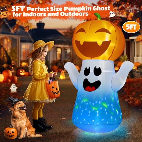 5FT Halloween Inflatables Pumpkin Ghost Built