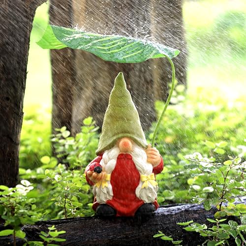 Garden Female Gnome Statue Decoration with Leaf Umbrella