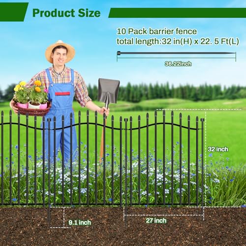 No Dig Garden Fence 32" H x 22.5'L Decorative Yard Dog Outdoor Panels (6.32 Sq Ft)