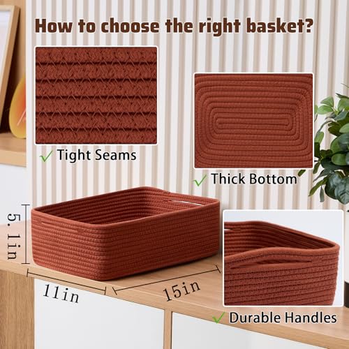 Large Shallow Organizing Baskets 15x11x5.1 Inches (4 Count)
