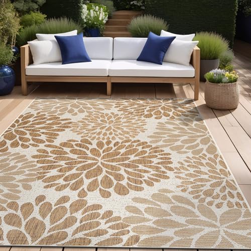 Outdoor Rug 5x7 Modern Exotic Tropical Leaf Area Rugs for Indoor and Outdoor Patio Deck Porch Garden Water Resistant Washable Outside Carpet