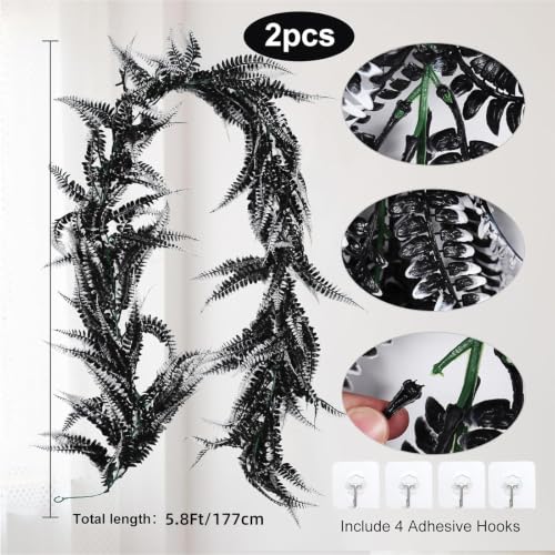 2Pcs 5.8Ft Artificial Boston Fern Garland Greenery Vine Black White (5.8 Foot)
