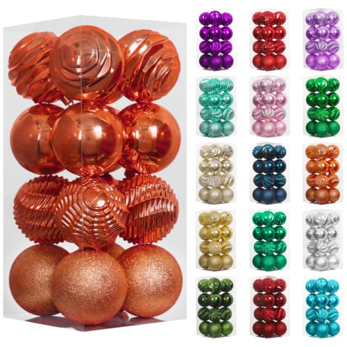 16ct Christmas Ball Ornaments Set Yellow Shatterproof Xmas Tree Hanging Decorations for Fall Thanksgiving Holiday Decor (24 Count)
