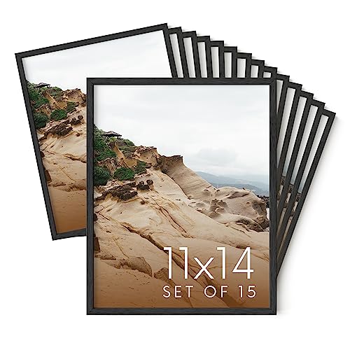 11x14 Black Oak Wood Picture Frames Set of 15