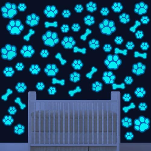 127 Glow in The Dark Dog Paw Stickers Luminous Removable Vinyl Wall Decals for Kids Nursery Bedroom