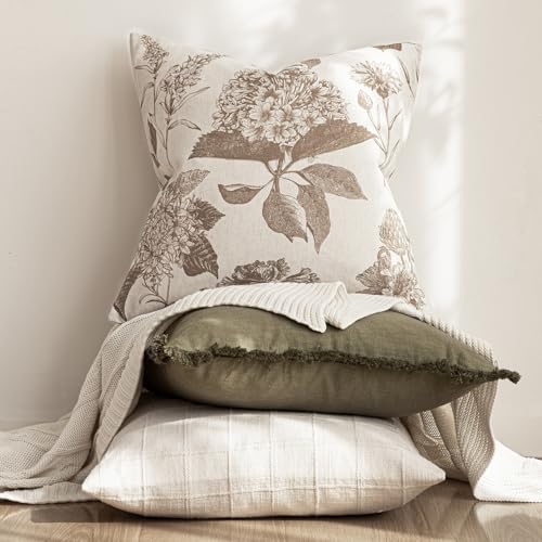 Set of 2 Linen Floral Throw Pillow Covers Vintage Accent Print Decorative Cushion Covers Farmhouse Boho Home Decor for Sofa Chair Couch Bedroom Living Room (2 Count)
