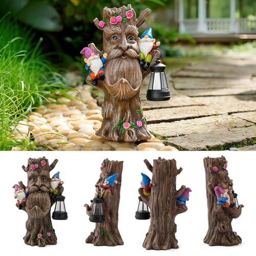 Outdoor Tree Face Garden Gnome Statue with Lantern