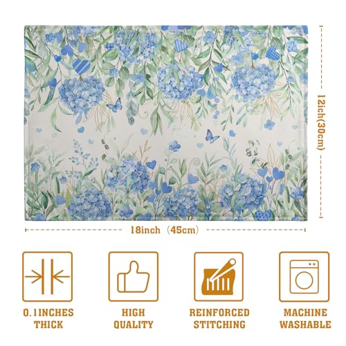 Hydrangea Spring Summer Placemats Set of 4 Sage Green Eucalyptus Leaves Blue Floral Butterfly Placemat 12x18 Inch Seasonal Holiday Table Place Mats for Farmhouse Kitchen Dining Decor (4 Count)