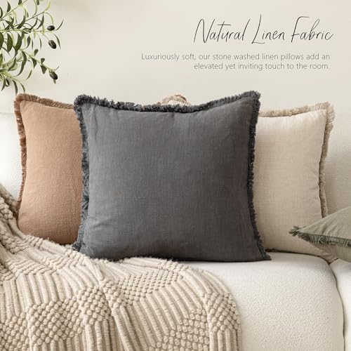 Decorative Linen Fringe Throw Pillow Covers 18×18 Inch (2 Count)