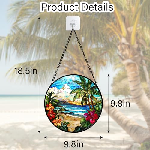 Tropical Hibiscus Beach Stained Glass Window Hanging Suncatcher Gifts 9.8"