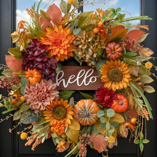 Fall Wreaths for Front Door 24 Inch Autumn Wreath with Sunflowers